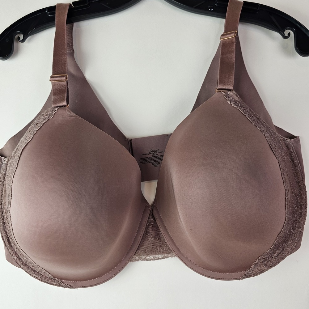 Soma Vanishing 360 Perfect Coverage Bra 40DDD Lace Trim Lined Underwire Mauve